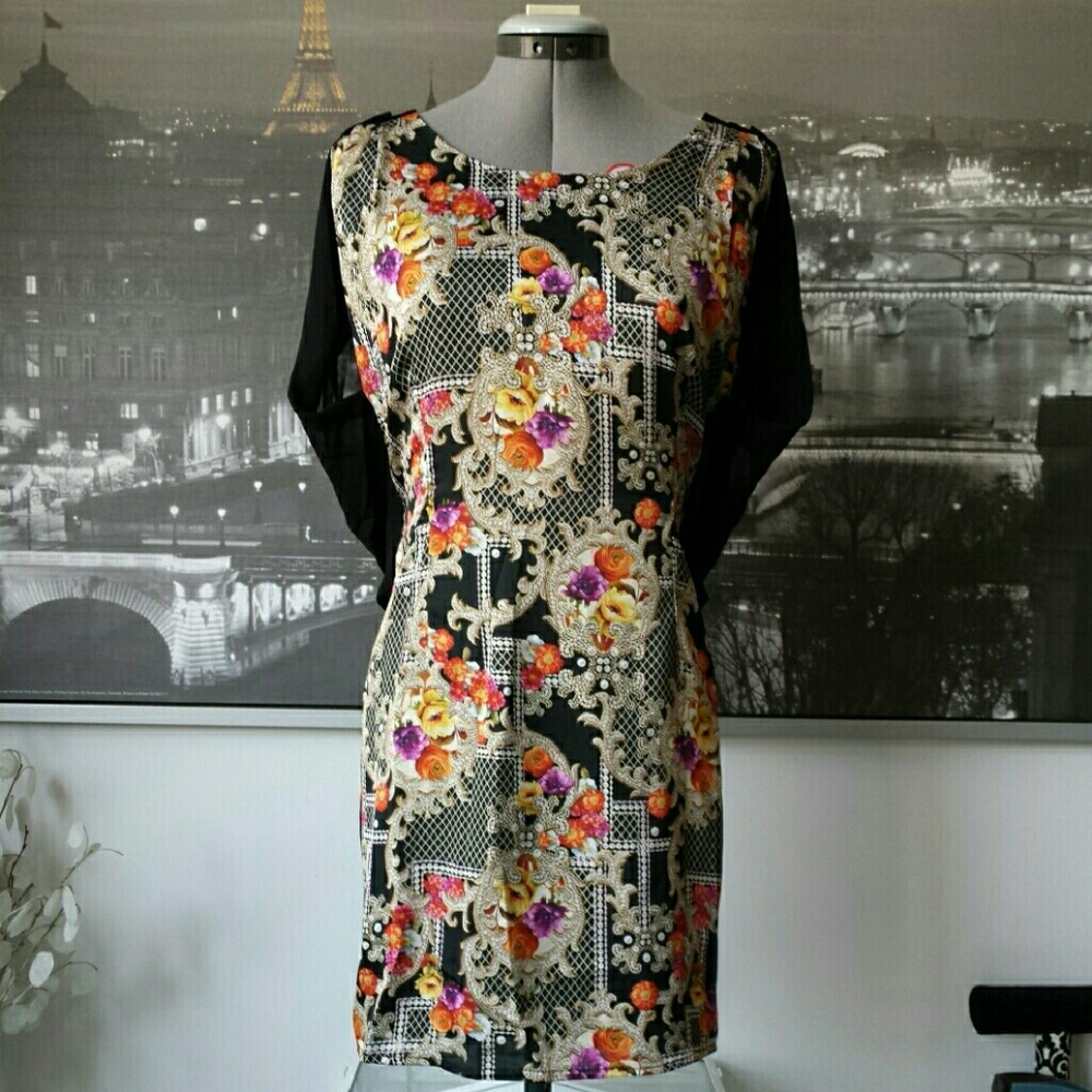 Geoprint Floral Draped Open Back Designer …